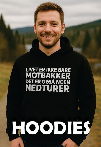 Hos ikkeverst.no får du hettegensere med trykk. Denne klassiske og tidløse modellen er en klar bestselger når det kommer til hoodies. Vi har butikken fullspekket med unike og kule design. Det perfekte valg om man vil kombinere trendy med humor.